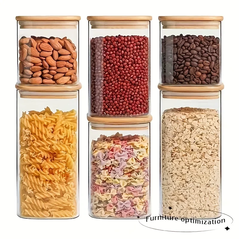 Glass Food Storage Container Set with Wooden Lids
