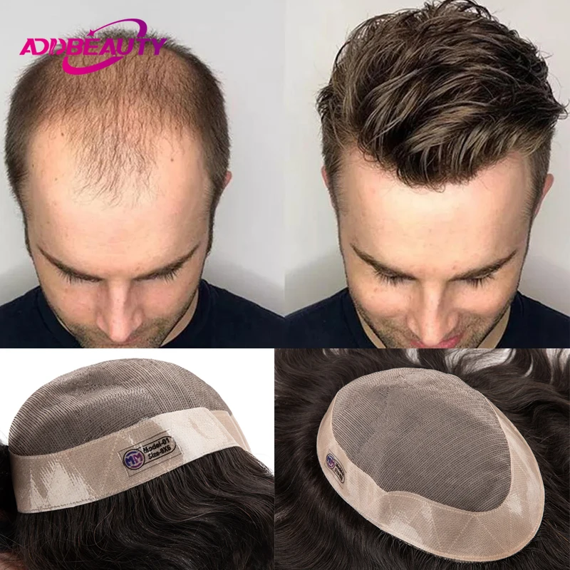 Promotion Man Toupee Fine Mono NPU Base Indian Human Hair Wigs for Men Durable Men's Capillary Prosthesis Natural Hair Systems