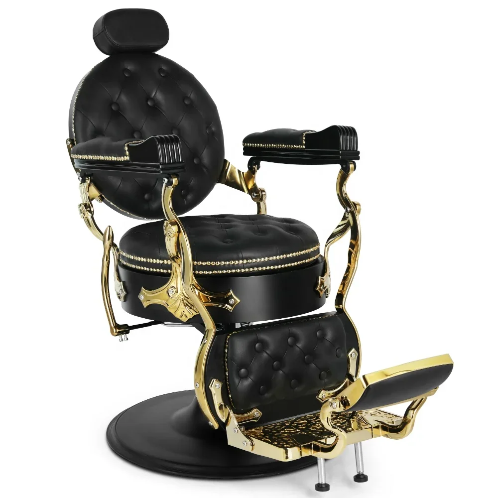 Aluminum gold barber chair China vintage hair salon chairs Comfortable king barber shop chairs