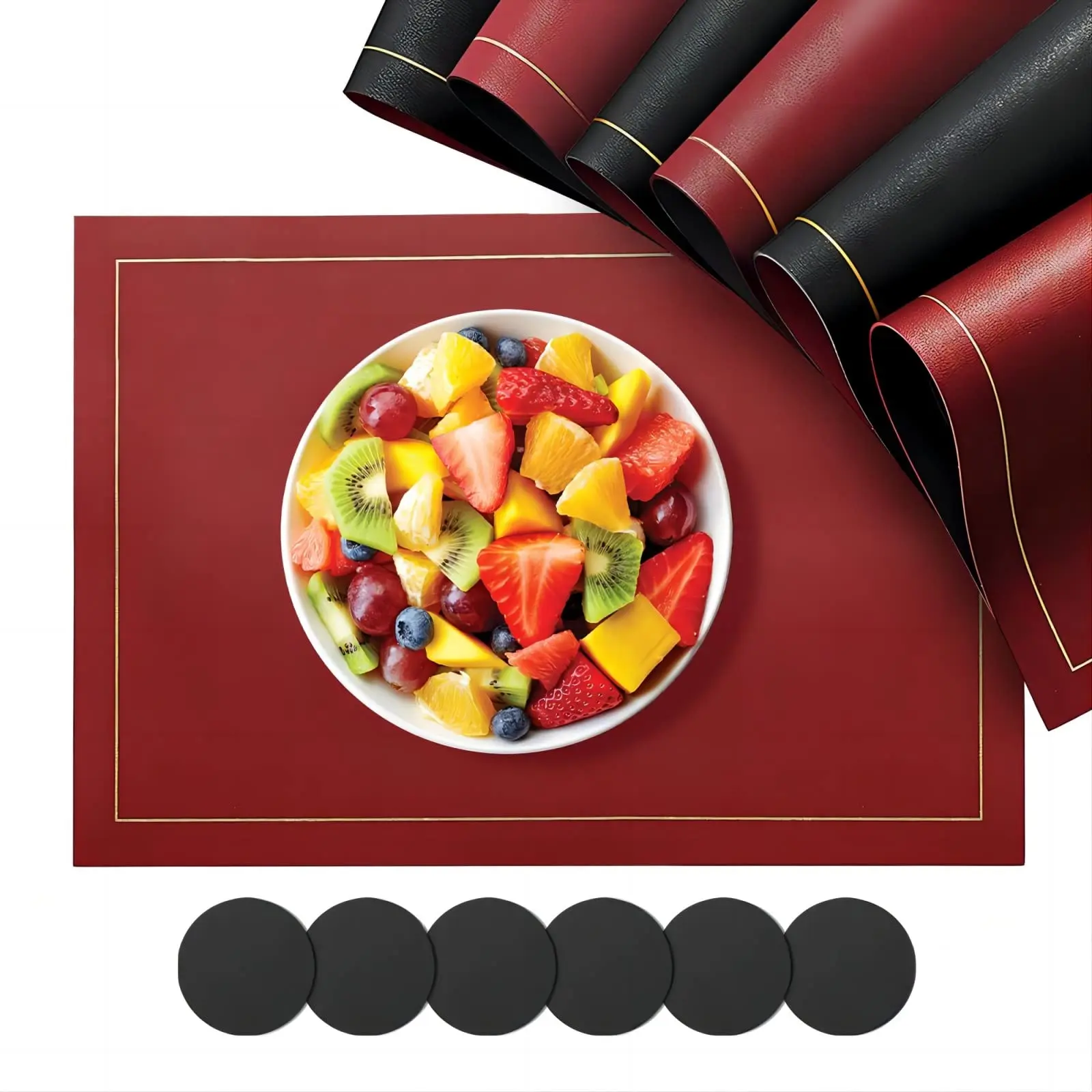 

Faux Leather Placemats Set of 4, Heat Resistant Placemats, Rectangle PU, Wipeable, Washable, Waterproof, Dining Table Mat