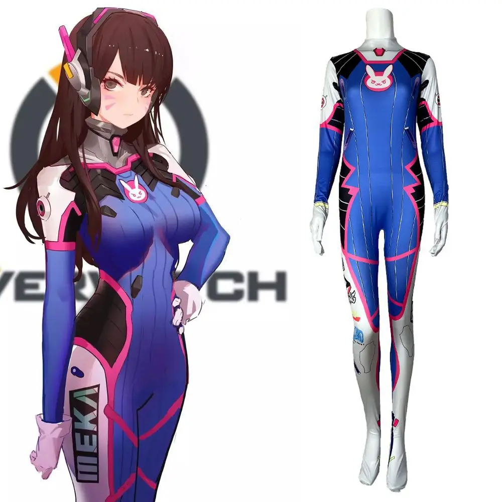 

OW Mecha Girl D.Va Jumpsuit Cosplay Costume 3D Bodysuits Halloween Masquerade Dress Up Carnival Party Outfits for Women