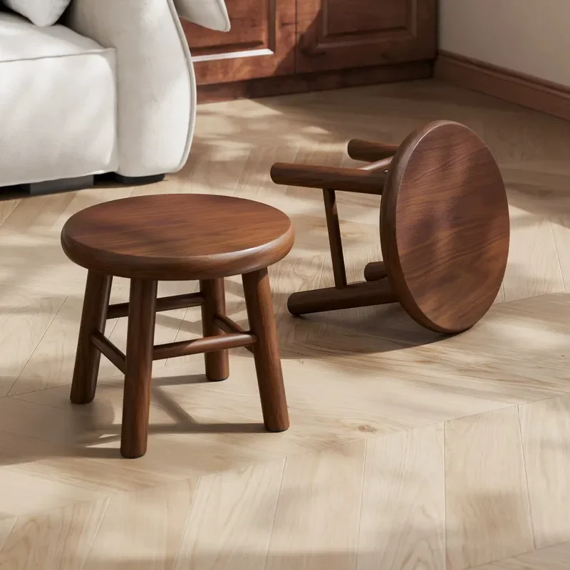 Solid Wood Round Stool Modern Simple Low Bench Thickened Wear Resistant Small Seat for Living Room Coffee Table Footrest Home