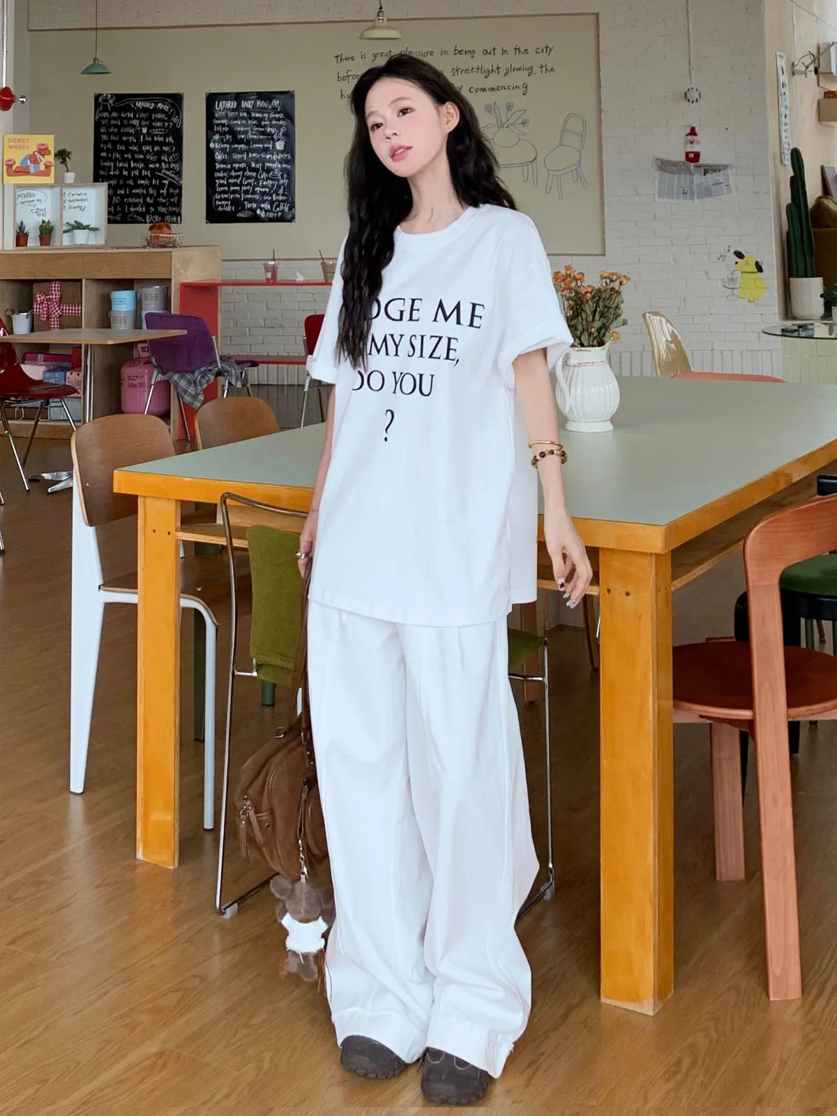 Pantalones vaqueros blancos de pierna ancha de cintura alta para mujer, pantalones largos sueltos simples rectos de verano, pantalones casuales femeninos Premium