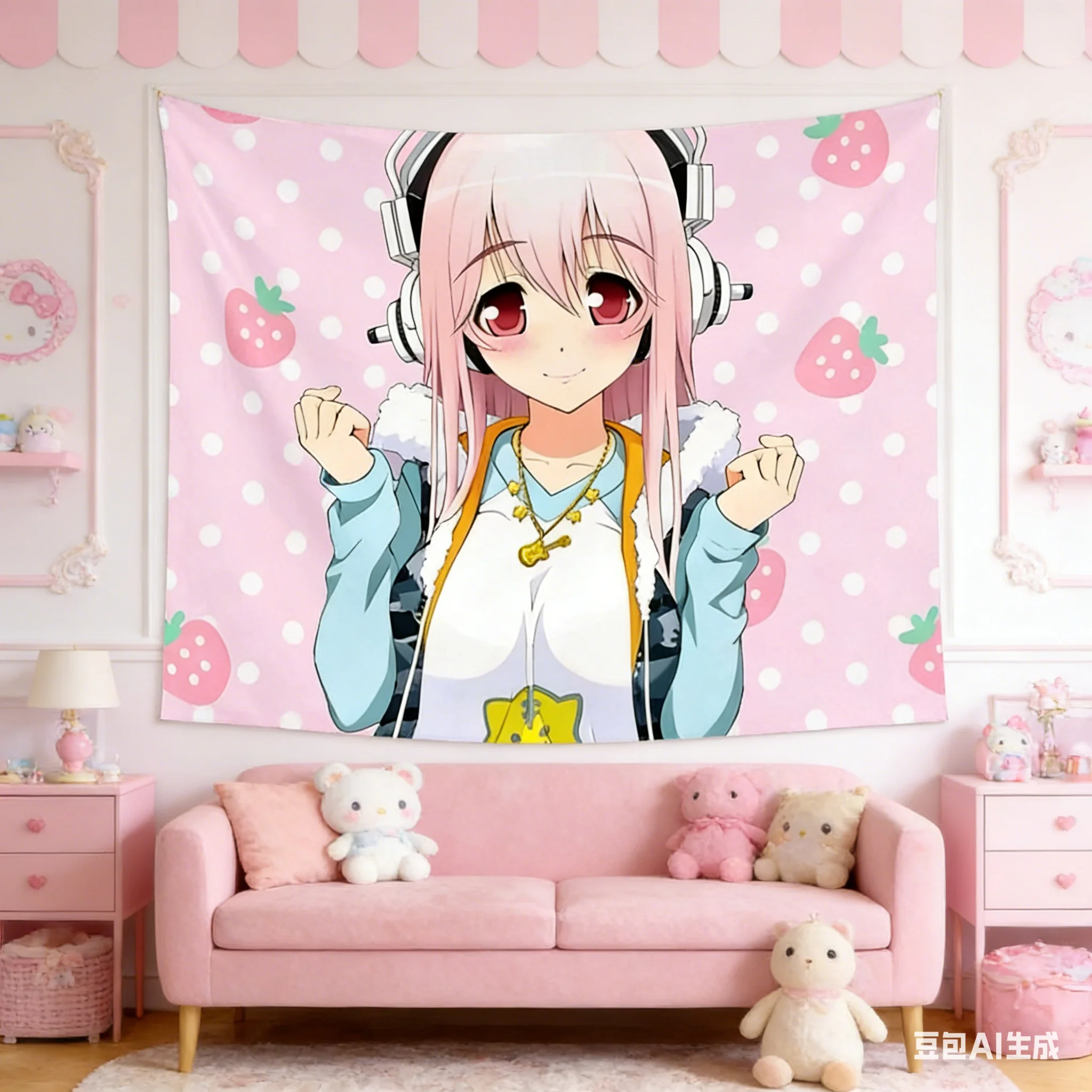 1pc Kawaii Anime Girl Wall Tapestry, Polyester 2D Flat Print, Versatile Decor for Dorm, Bedroom & Living Room, Ideal for Anime F