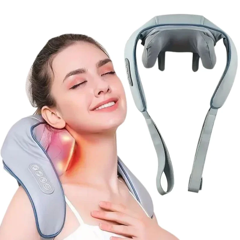 Foreverlily Wireless Neck And Back Massager Neck And Shoulder Kneading Massage Shawl Neck Cervical Relaxing Trapezius Massager