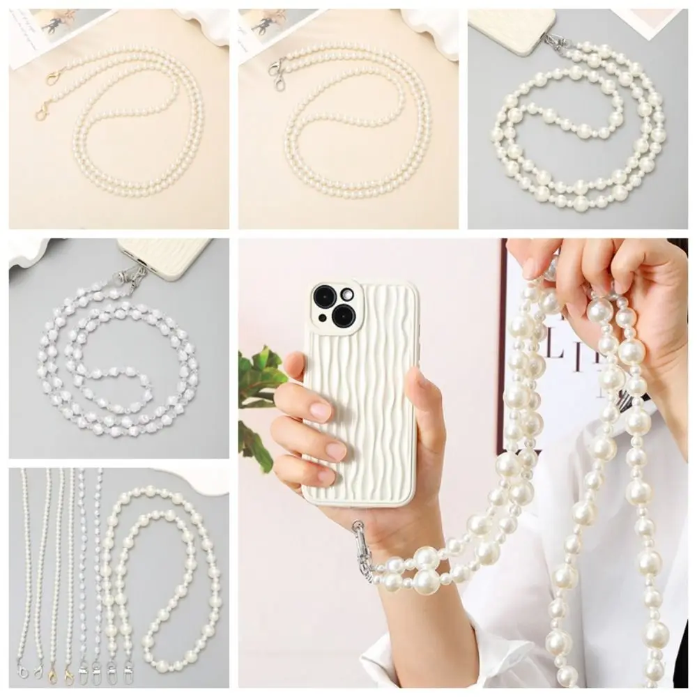 

Single Shoulder Chain Pearl Crossbody Mobile Phone Chain Anti Loss Gold/silver Buckle Universal Sweet Key Chain Pendant