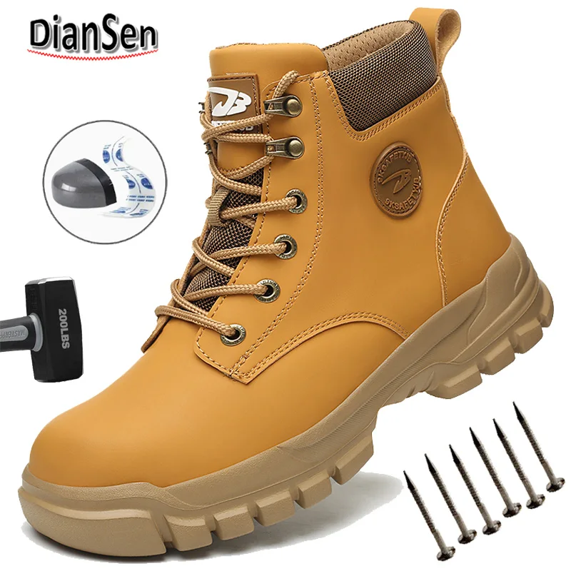 

Men's High Top Safety Work Shoes, Puncture-Proof & Steel Toe, Non-Slip EVA Sole Durable Lace-Up Waterproof Construction Boots