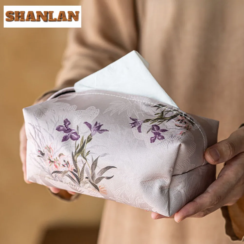 

Chinese Woven Brocade Tissue Box Fabric Cotton And Linen Cloth Bag Paper Tissue Rangement Support Papier Toilette Organizer