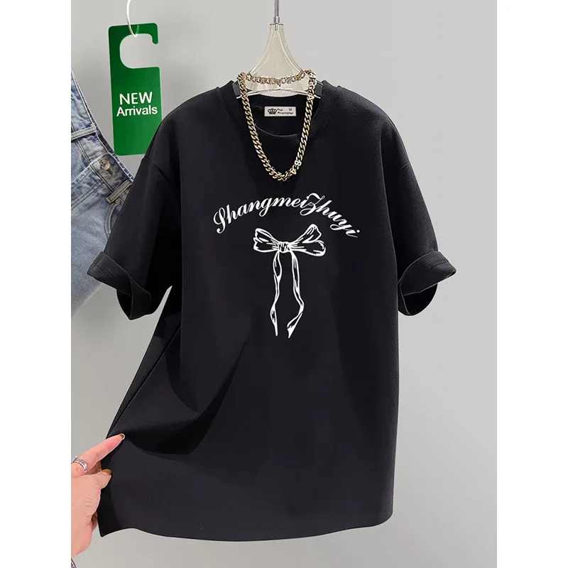 

Women Clothing Pure Cotton Top Mid-length O-neck Short Sleeve Printed T-shirt Tunic Summer Basic Vintage Chic Pullovers