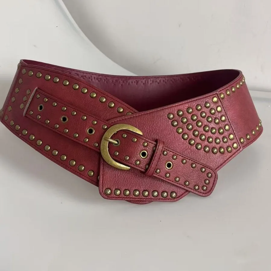 Belt American Style Hot Girl Rivet Wide Waistband Y2K Fashion Versatile Hip Hop Irregular Retro Waist Accessory