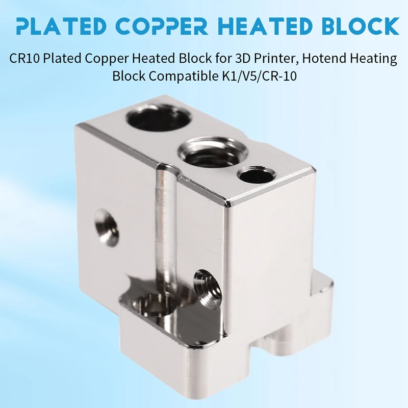 CR10 Plated Copper Heated Block For 3D Printer, Hotend Heating Block Compatible Red Lizard K1/V5/CR-10