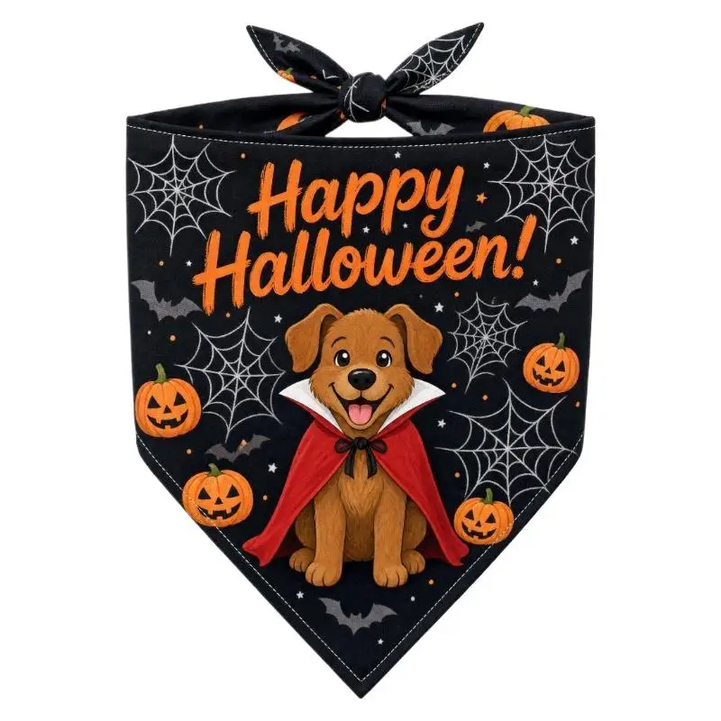 New Halloween Pet Triangle Bandana Ghost Pumpkin Bat Print Scarf For Dogs Cats Holiday Party Cosplay Dress Up Accessories