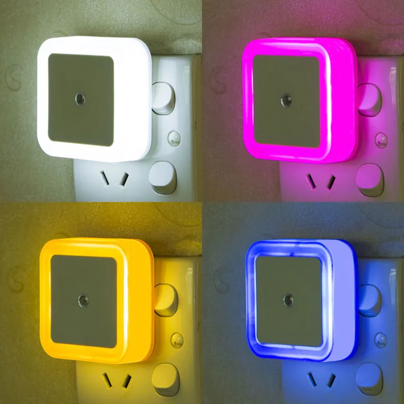 Mini LED Night Light EU/US/UK Plug Light Sensor Square Shape Nights Lamp For Kid\'s Room Bedroom Bedside Aisle Corridor 110V 240V