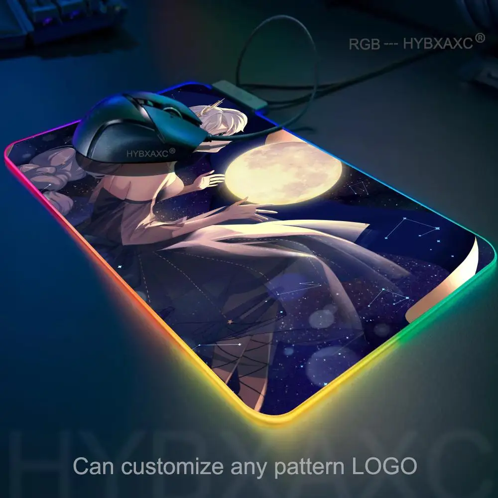 HYBXAXC Game Honkai Impact 3 Kiana Kaslana Mouse Pad RGB Gaming Mouse Pad Desk Mat HD Gamer Large LED Light XXL