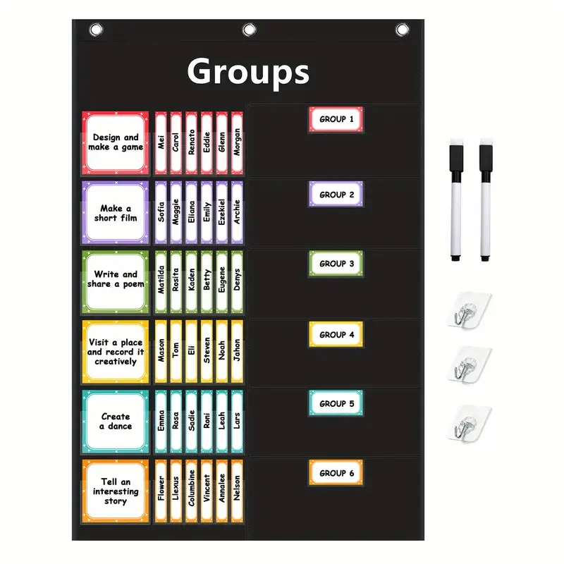 Group Management Pocket Chart with 96 Cards Classroom Jobs Chart Small Group Organizer for School Teacher Learning Supplies