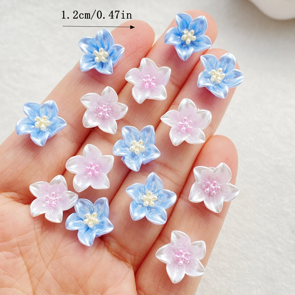 50pcs Resin Mini Colorful Lily Flowers Nail Art Flat back Rhinestone Bead Scrapbook DIY Manicures Applique Accessories Crafts
