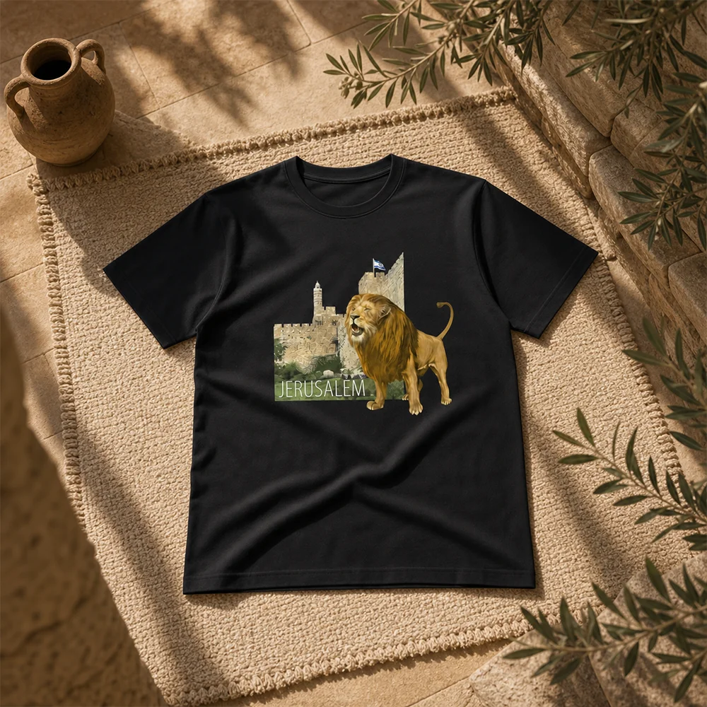 Jerusalem Lion Pattern Short Sleeve T-Shirt Comfortable Casual Summer Tee Breathable Parent-Child Fashion Israeli Souvenir Top