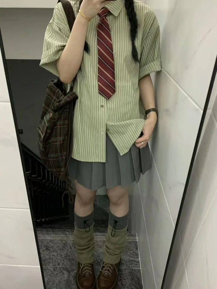 ein JK orm Rock-Set Damen Faion Summer Outfit ort Plaid Dr Zweiteiliger Ensemble-Kragen Button-Up Polyester