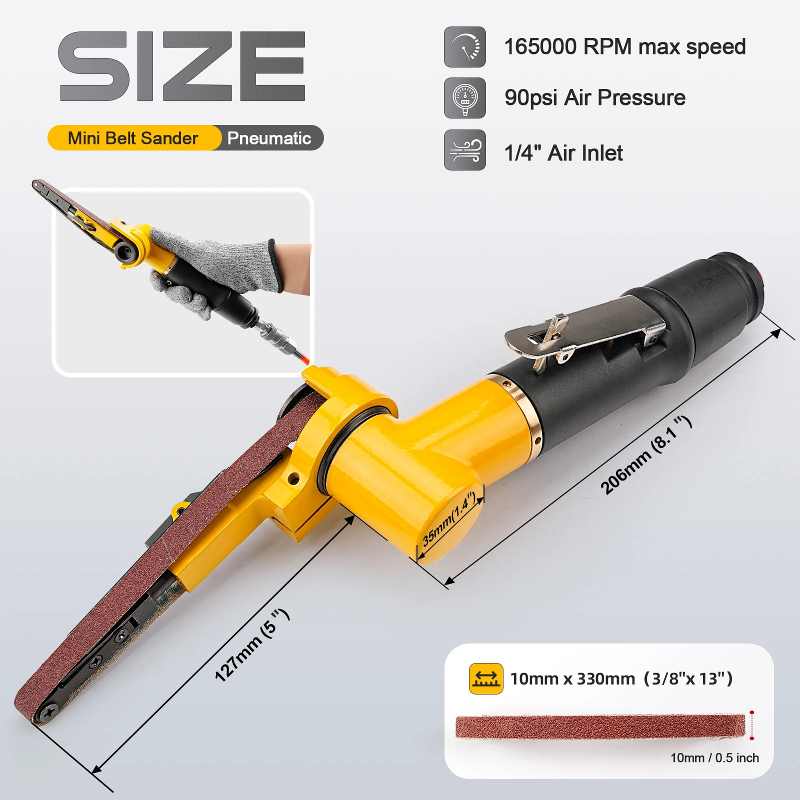 330x10mm Air Belt Sander Air Compressor Angle Grinder Adjustable Pneumatic Grinding Machine With 12Pcs Sanding Belt
