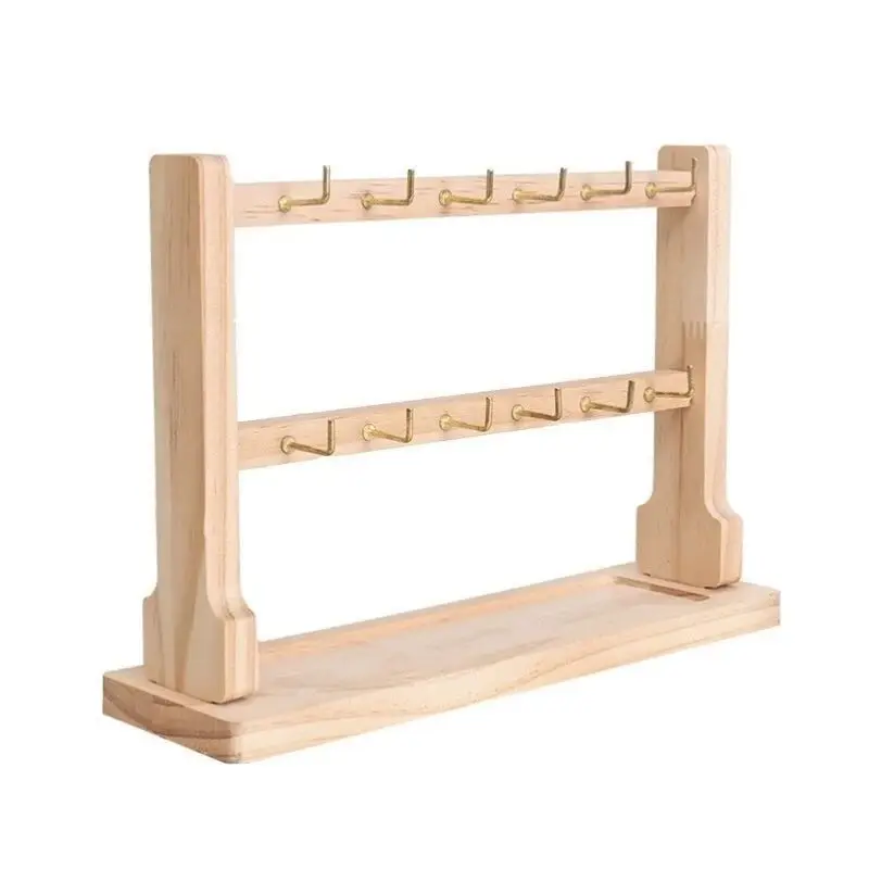 Wooden Keychain Jewelry Display Stand with Hook Small Accessory Hanging Rack Earring Bracelet Organizer Storage Holder