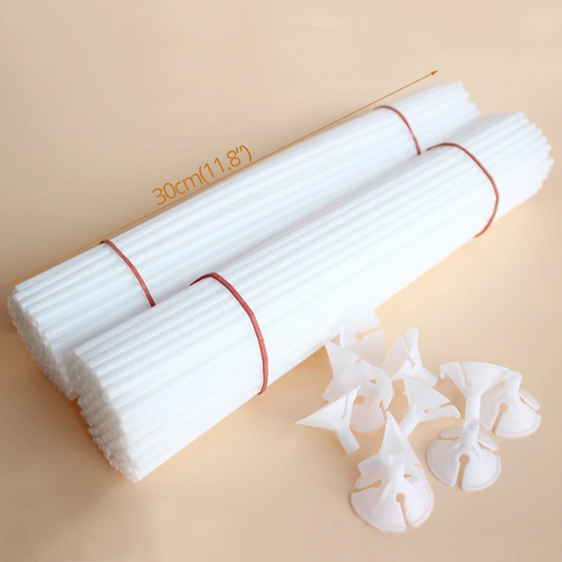20/40/60/100/pcs Bâtons de ballon en plastique blanc Porte-ballons et coupes pour la fête pour Anniversaire Mariage Evénement Décorations de