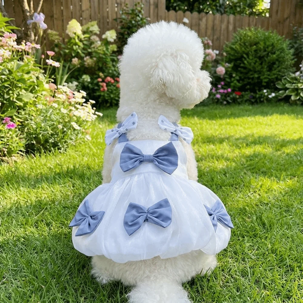 

Elegant Thin Breathable Dog Princess Dress Bow Design Soft Cat Gauze Dress Lightweight Comfortable Dog Puff Skirt Outdoor Walk