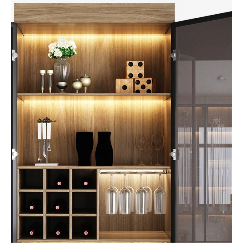 custom，High-end Red Wine Display Shelf Alcohol Showcase with LED Light Wine Shop Furniture Wooden Wine Display Cabinet