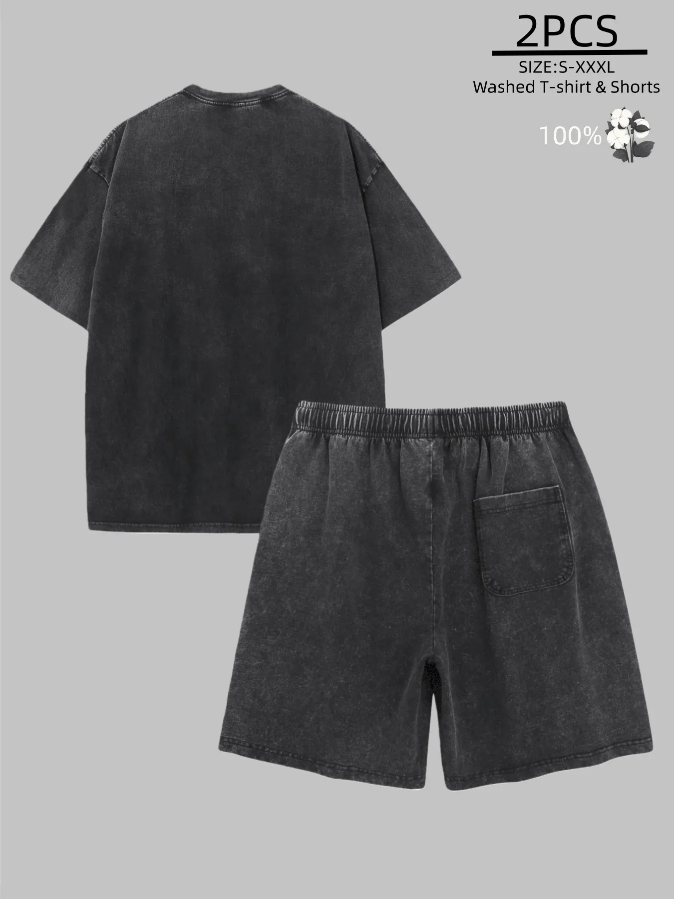 

2PCS Washed Cotton T-Shirt And Shorts Set For Men Casual Comfortable Gym Fitness Outfit