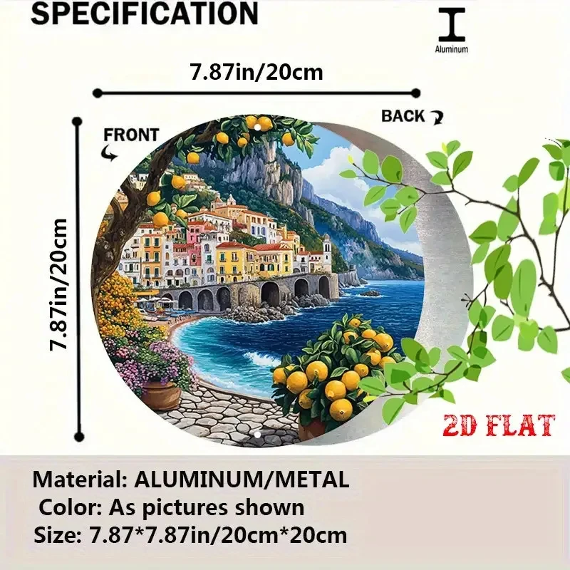 1 Piece Amalfi Coast Metal Wall Art - Italian Coastal Landscape Painting Reproduction, Featuring Cobblestone Paths, Waves, and Rocks - Heavy-Duty Aluminum