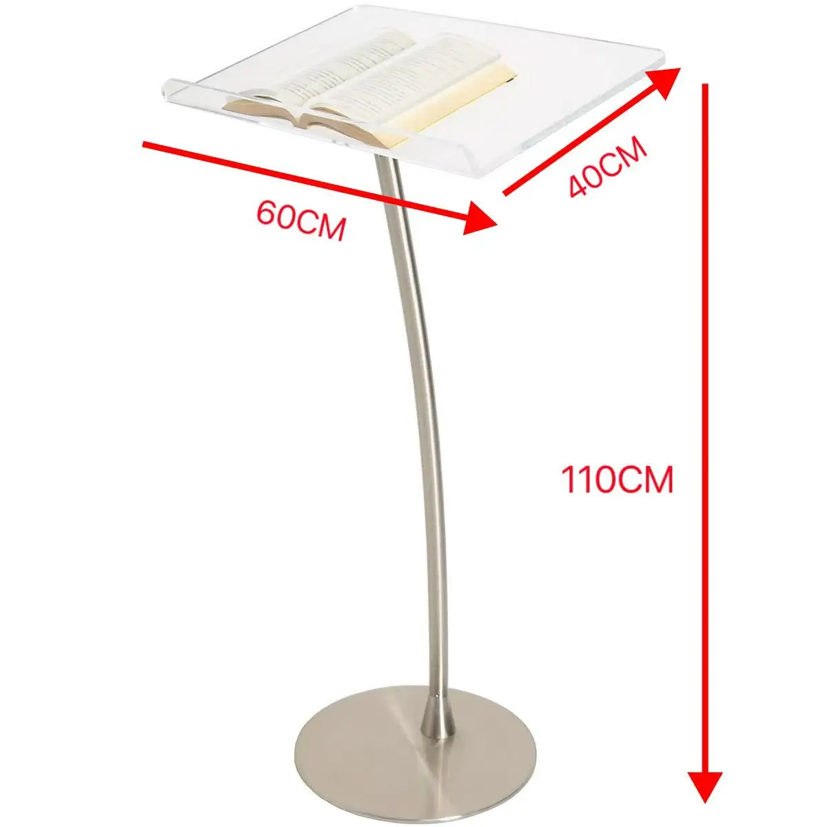 Detachable Polished Glass Floor Standing Light Weight Church Podium Lectern With Metal Shelf And Modern Design