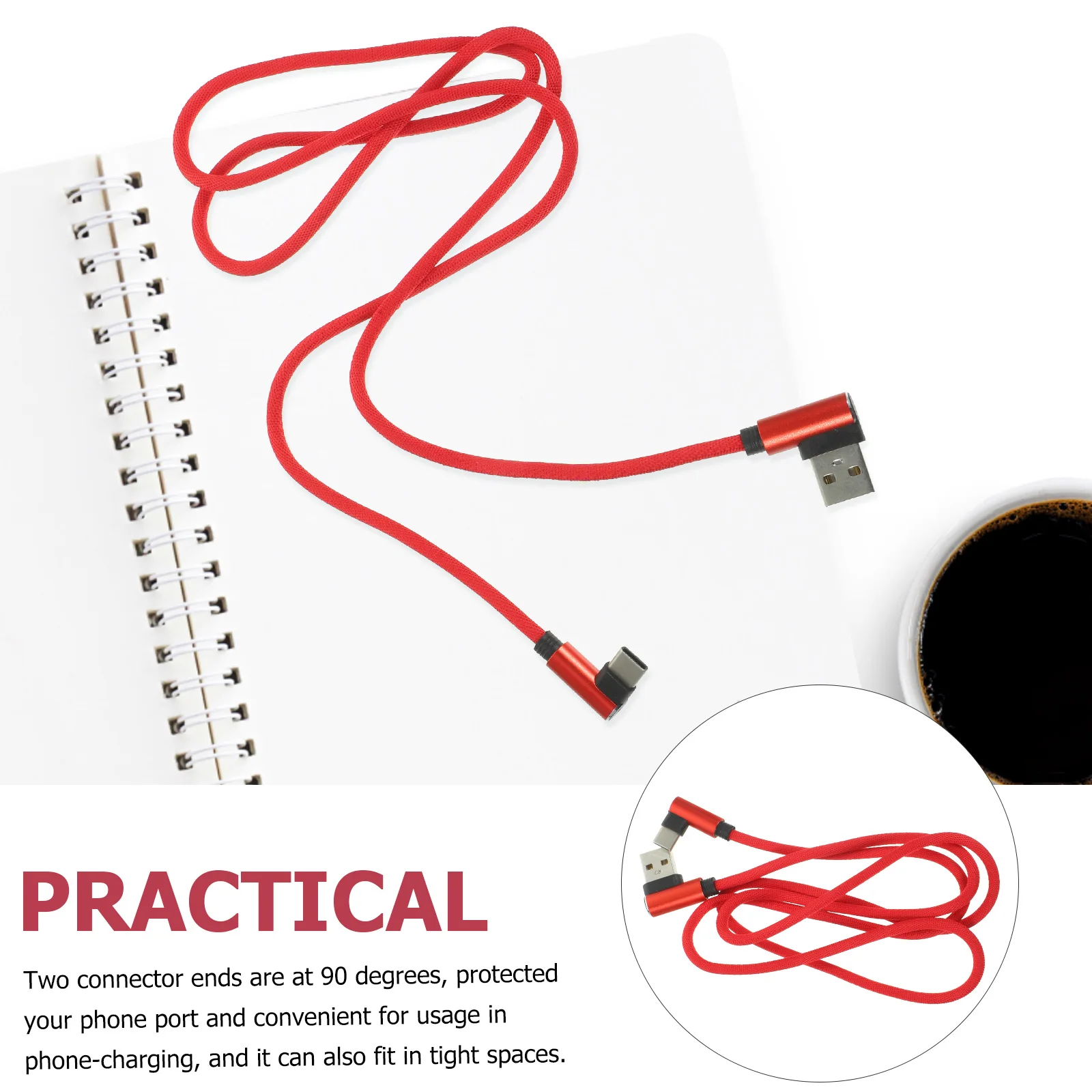 

Type-c Charging Cable Braided USB Micro Right Angle Extender Phone Cord Red