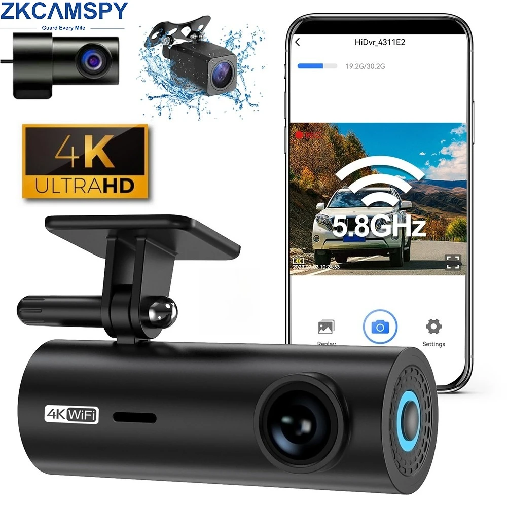 UHD 4K Dash Cam Dual Lens Driving Recorder Car DVR 1080P Rear Lens Camera Built-In WiFi APP Black Box