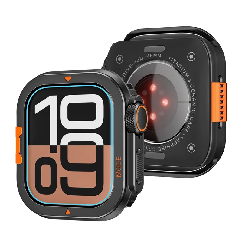 غطاء ممتص الصدمات المعدني المتين GO مع غطاء خلفي لسلسلة الساعات 10، 46 ملم، أسود