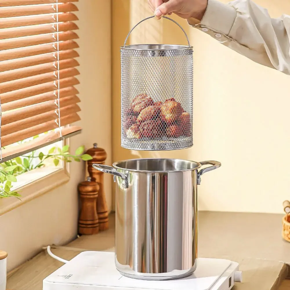 Kitchen Cookware 304 Stainless Steel Deep Fryer Visible Lid With Basket Tempura Fryer Deepened Oil Frying Pot French Fries
