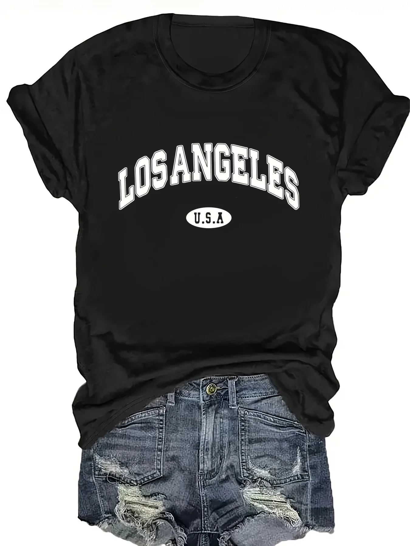 

Fashionable Ladies round Neck Short Sleeve T-Shirt with Letter Pattern Print Casual Comfortable Women's Top