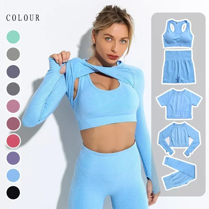 Seamless Yoga Bra Crop Top Leggings Shorts Set Women Sportswear Workout Clothes Athletic Wear Gym Fitness Push Up Outfits Suits