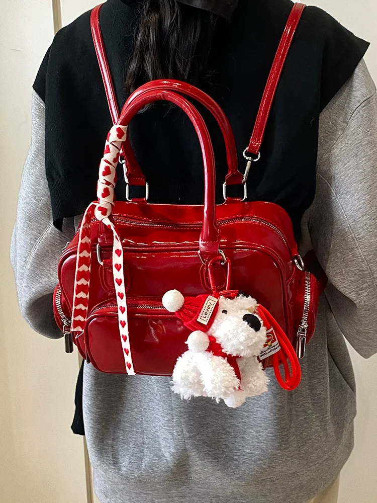 

2025 Trendy Fashion Red Women's Backpack Large Capacity Student's School Bag Premium Single Shoulder Messenger Bags For Girls