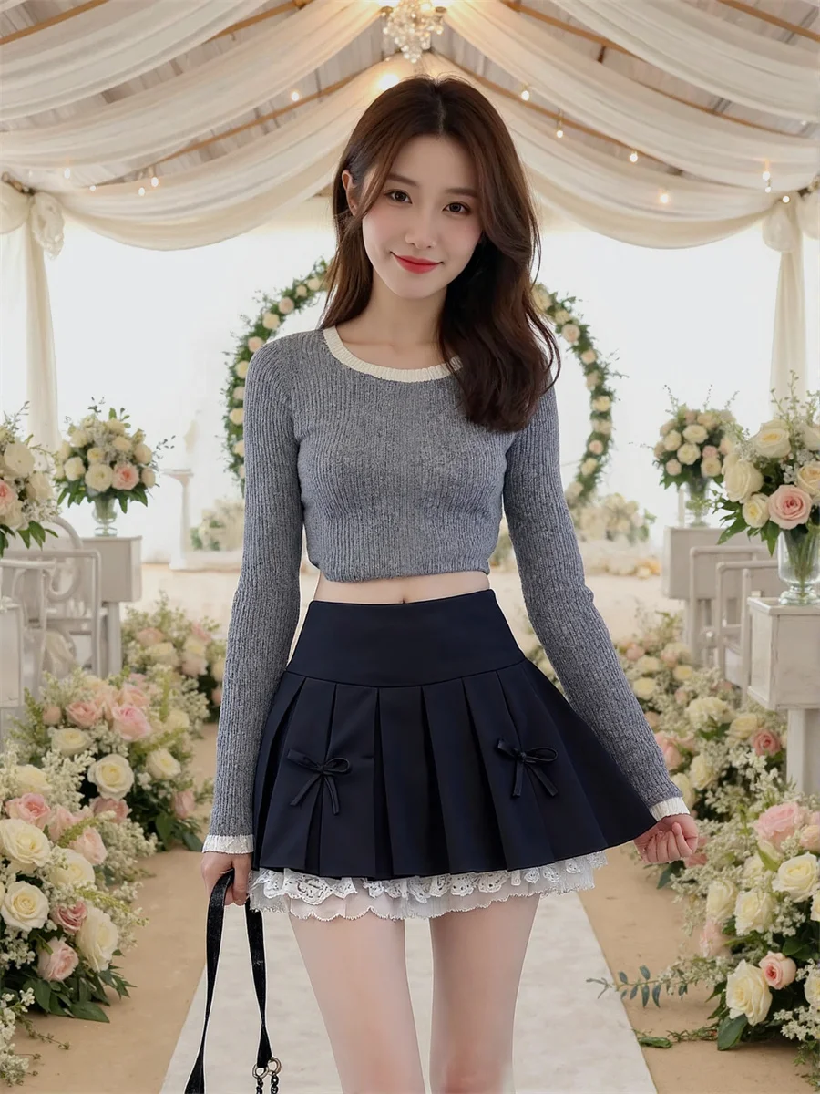 خليط التنانير الدانتيل الصغيرة Y2K ملابس حريمي الربيع تول طول الركبة حفلة فتاة حلوة منتفخ تألق تراكب تكدرت خاص