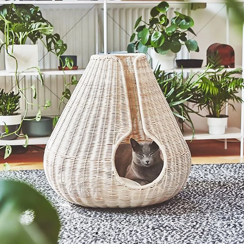 Hand Woven Autumn And Winter Warm Pet Nest Closed Cat Bed Pet Supplies Extra Large Space Environment Protection Cat House