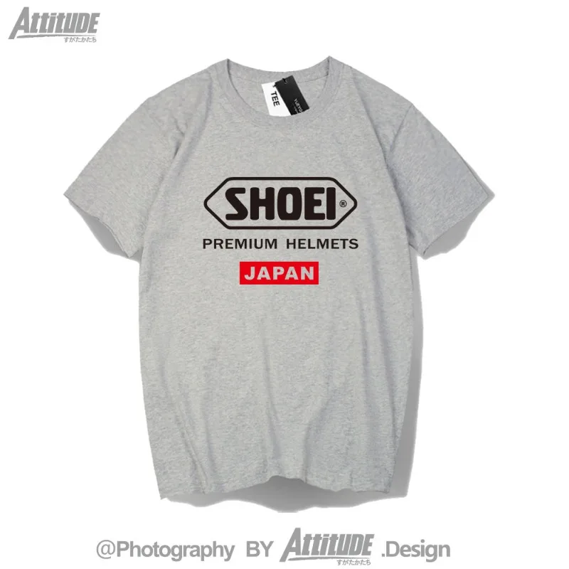 Japanese Motorcycle Racing Helmet SHOEI Pure Cotton Cartoon Men's and Women's Printed T-shirt Summer New Fashionable T-shirt