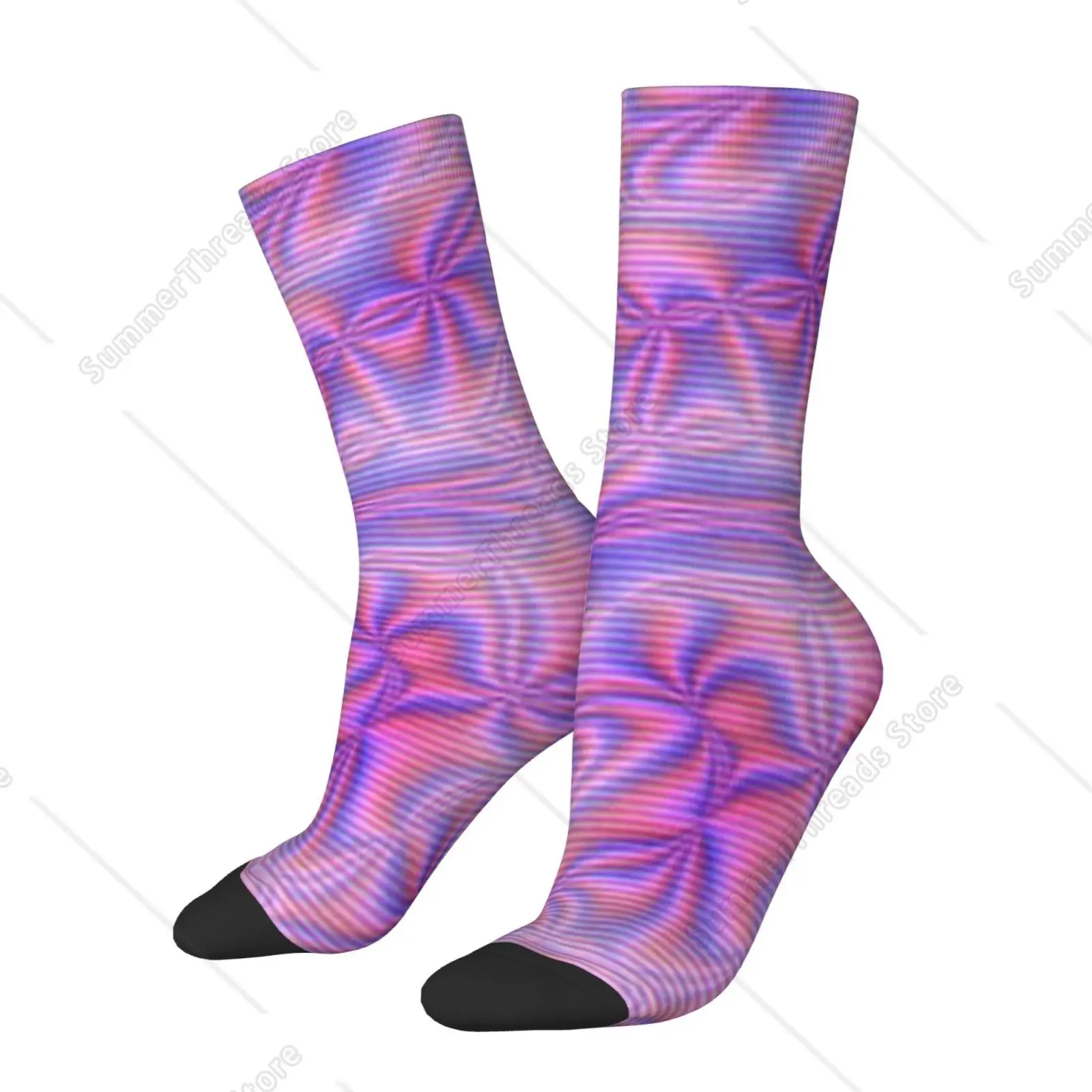 Pink and Purple Gradient Striped Mid - calf Socks, Soft and Stylish Socks, Breathable Sweat-Abso