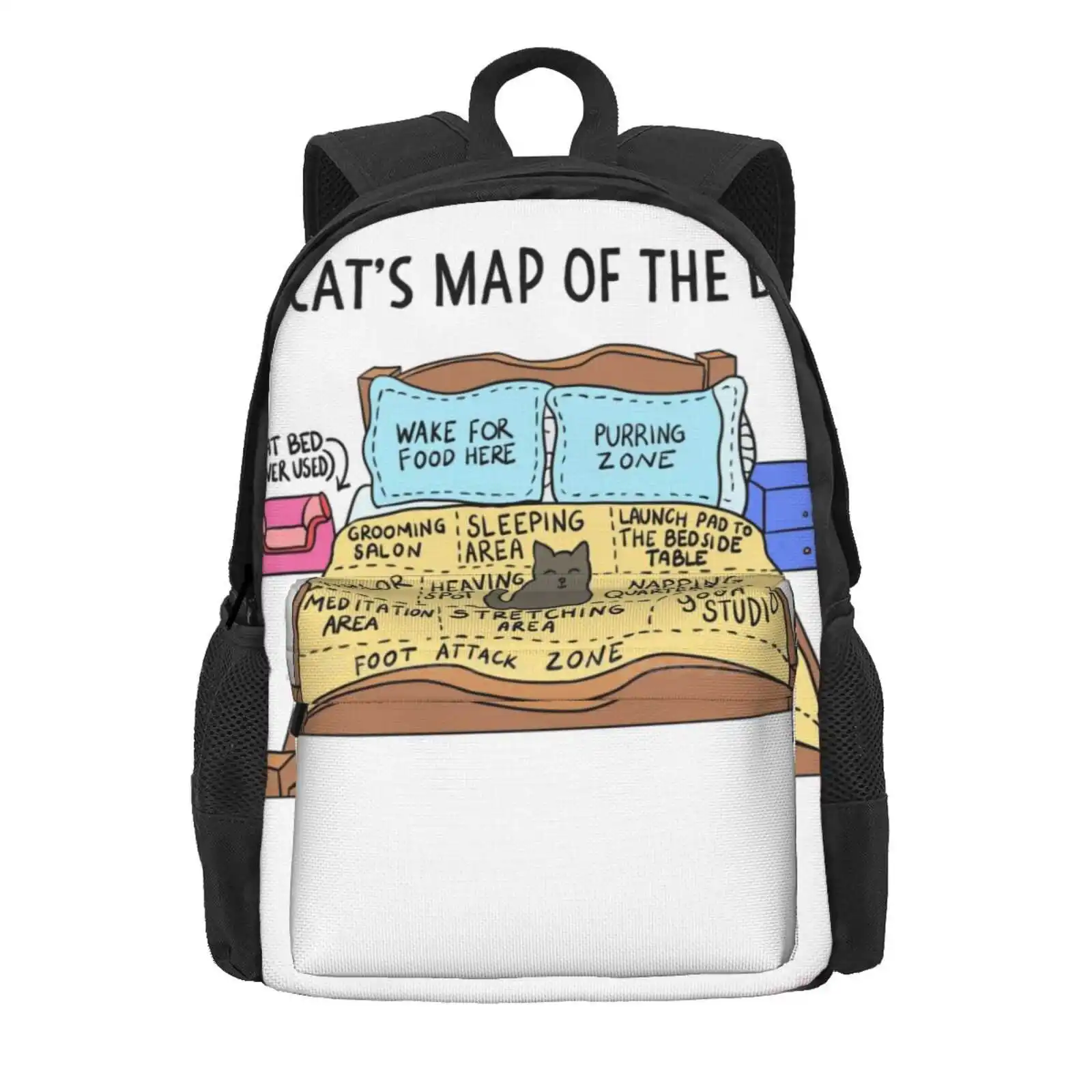 Cats Map Of The Bed Funny Cat Gift For Cat Owner Hot Sale Schoolbag Backpack Fashion Bags Cat On Bed Yoga Studio Map Of Bed