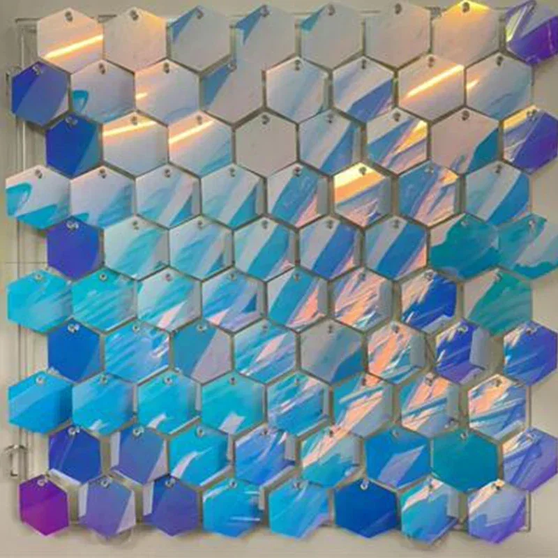 12/16/18 Stück sechseckige Pailletten-Hintergrundplatten für Hochzeit, Geburtstag, Party, Hintergrund, Wanddekoration, schimmernder Hintergrund, Vorhang, 30 x 30 cm – Detail 16