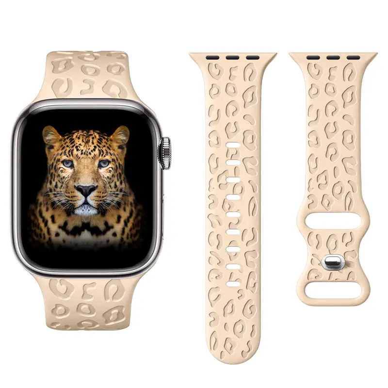 Engraved Band For Apple Watch Strap SE 40 mm Woman 44mm 45mm 49mm 41mm 38 42mm Leopard Silicone Bracelet iWatch 7 4 5 6 8 Ultra