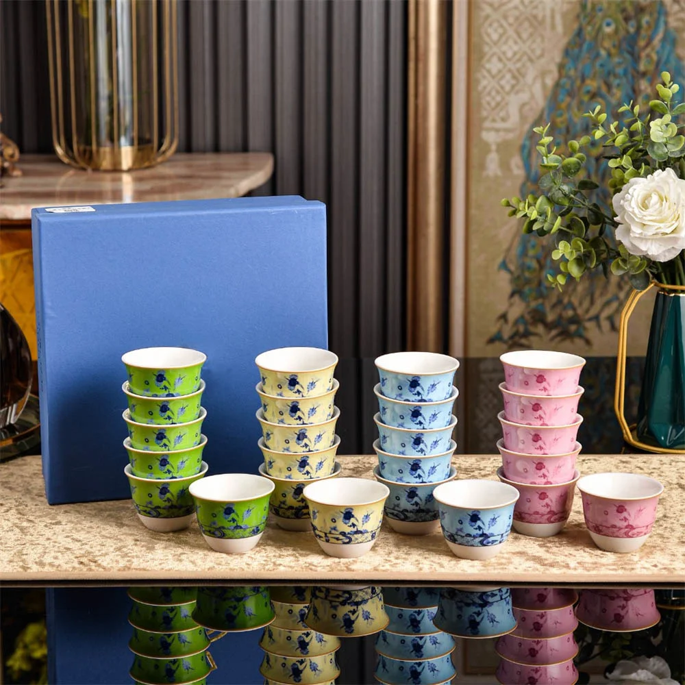 Oriental Series Ceramic Turkish Coffee Cup KUNG FU Tea Cup Household Light Luxury 6pc Tea Cup Set Wedding Birthday Gift ﻿