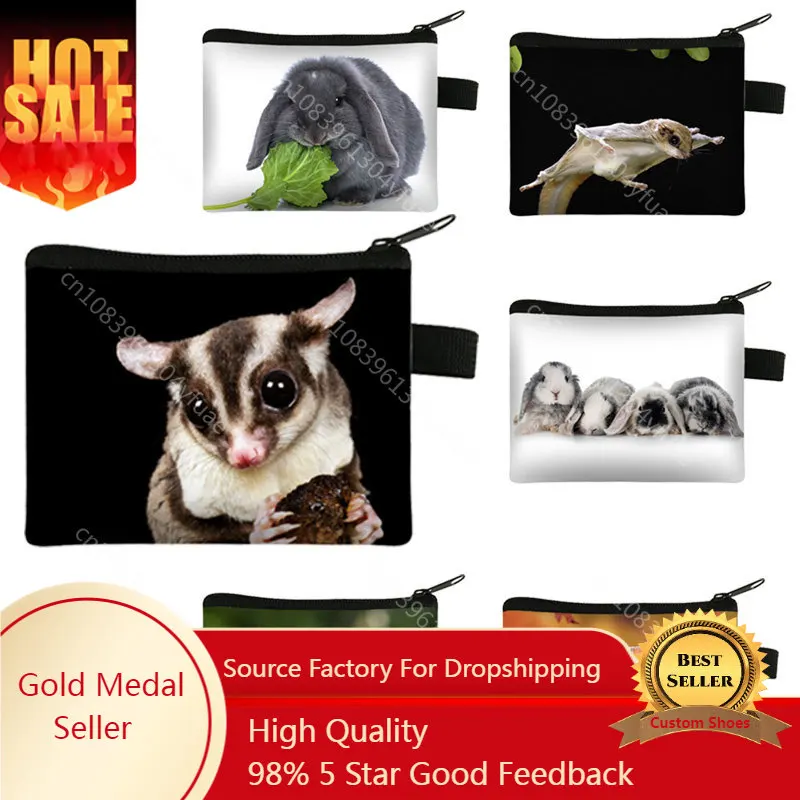 

Cute Sugarglider /Petaurus breviceps Print Coin Purse Guinea Pig Money Coin Bag Mini Lop Rabbit Credit Card Holder Small Wallet