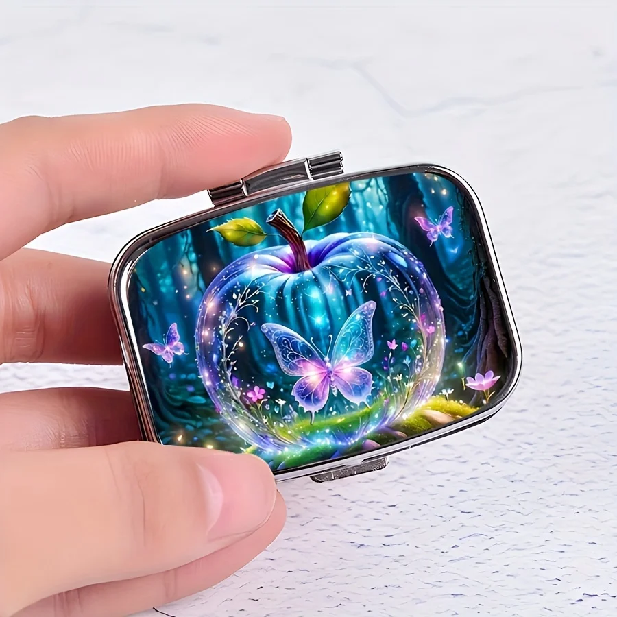 1 Mysterious Butterfly Pill Box, 2 Compartments, Portable Decorative Pill Case, Travel and Wallet-Sized Vitamin Organizer, Unique Gift Idea
