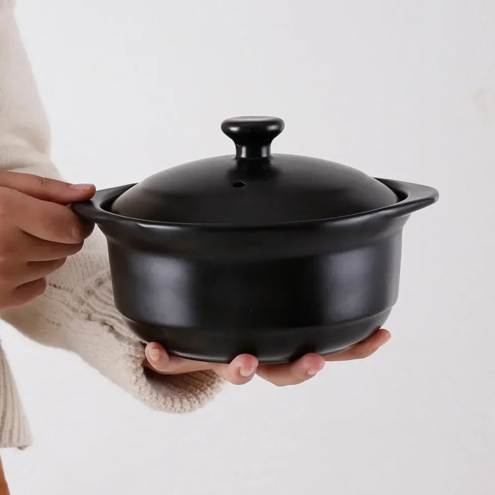 Black Enameled Ceramic Ramen Bowl, Large Soup Casserole Stew Pot, Multifunctional Kitchen Cookware for Noodle Soup Braising
