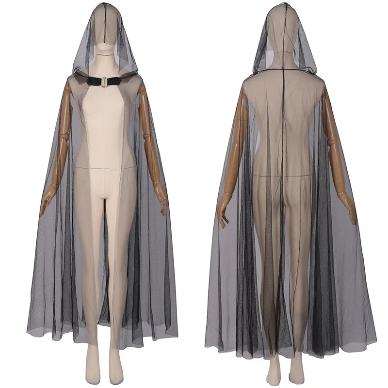 

Medieval Vintage Cloak Costume Sheer Mesh Hooded Lace Up Cape for Themed Events Halloween