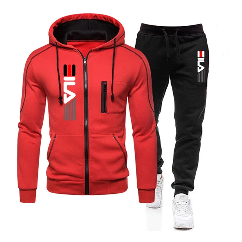 Mens Tracksuit Print Casual Hooded Sweatshirts Sweatpants Autumn Winter Popular Sports Jogging Zipper Jacket Coat Mens Clothing